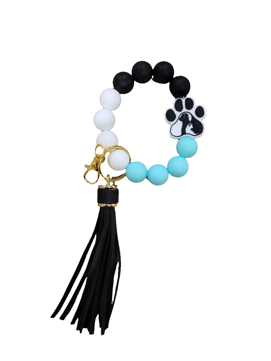 Wristlet Keychain Paw Print Cat & Dog - Teal