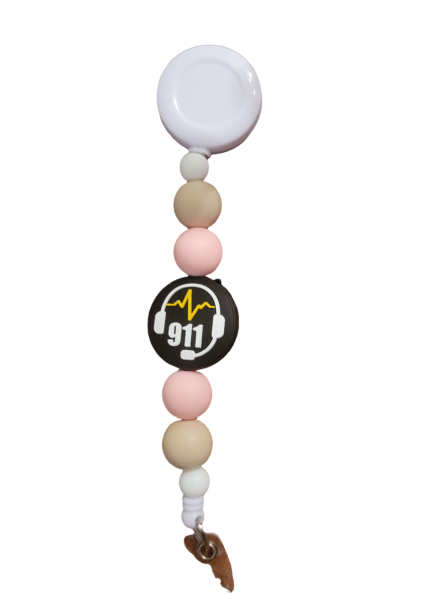 911 Dispatcher Badge Reel | Beige & Pink *Pre-Order