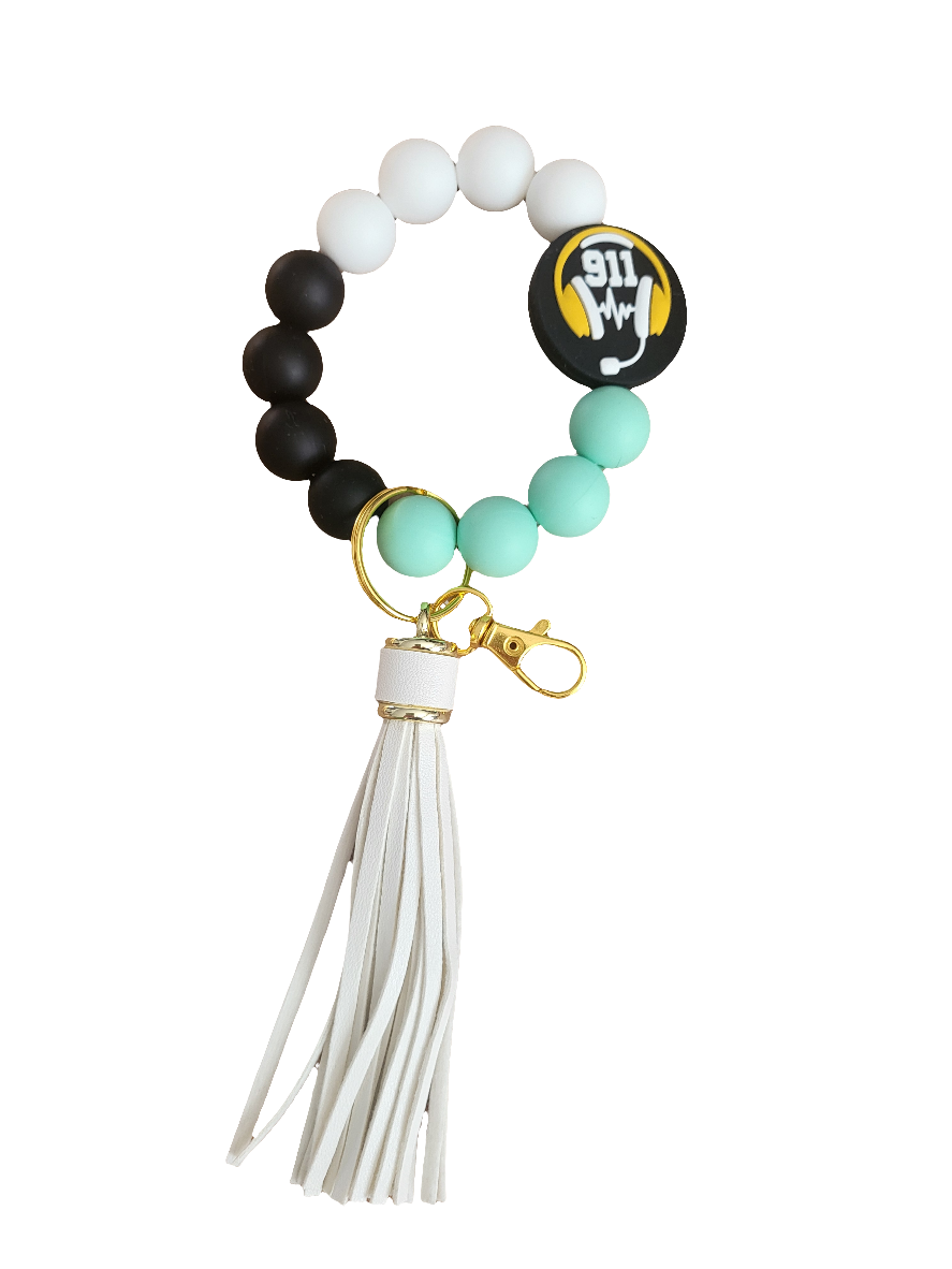 Wristlet Keychain 911 Dispatcher - Teal & White