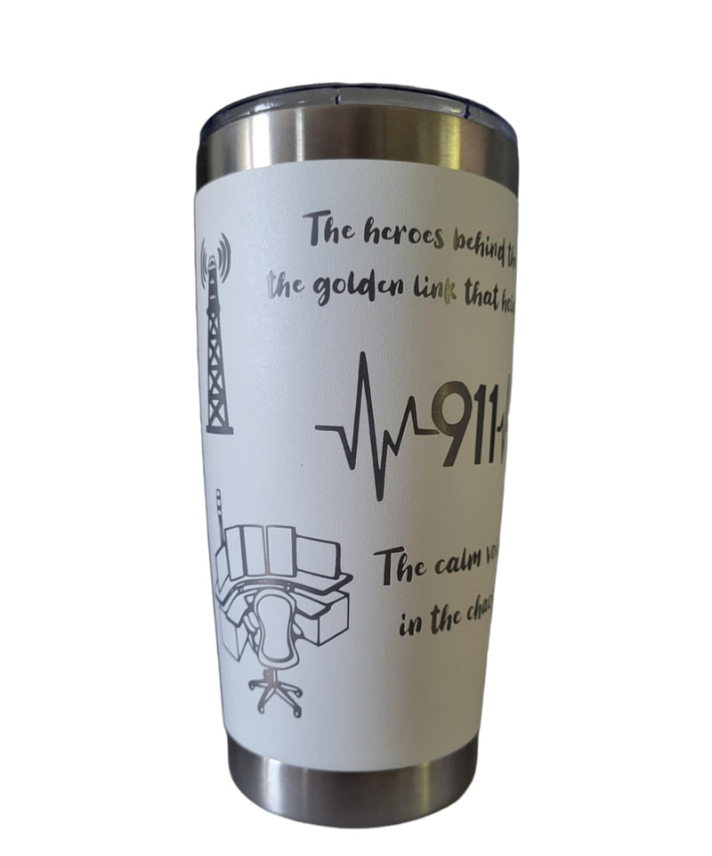 Dispatcher 20 Oz Tumbler - White Exterior with Silver Core * Pre-Order-zoom-
