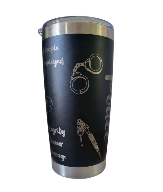 Police 20 Oz Tumbler - Black Exterior with Silver Core