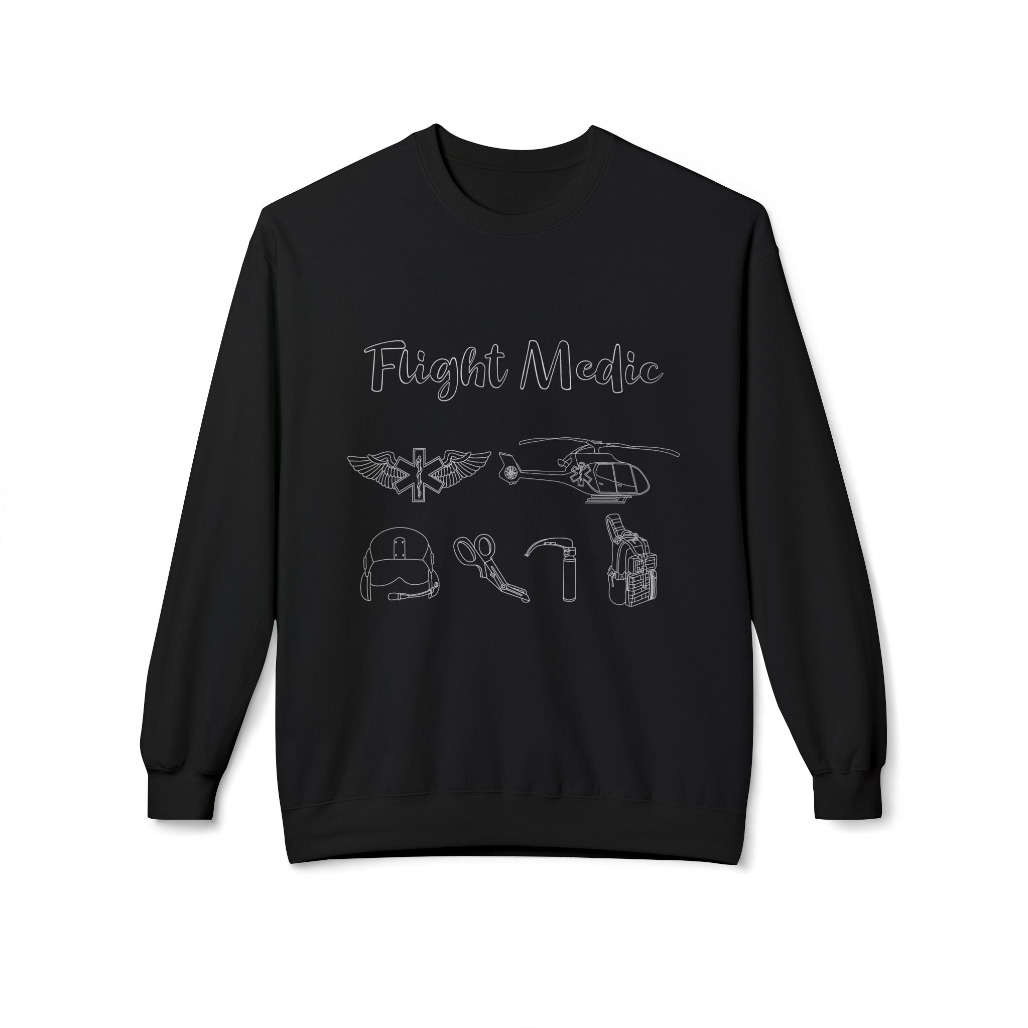 Flight Medic Line Art - Heli EC130 | Crewneck |  Black