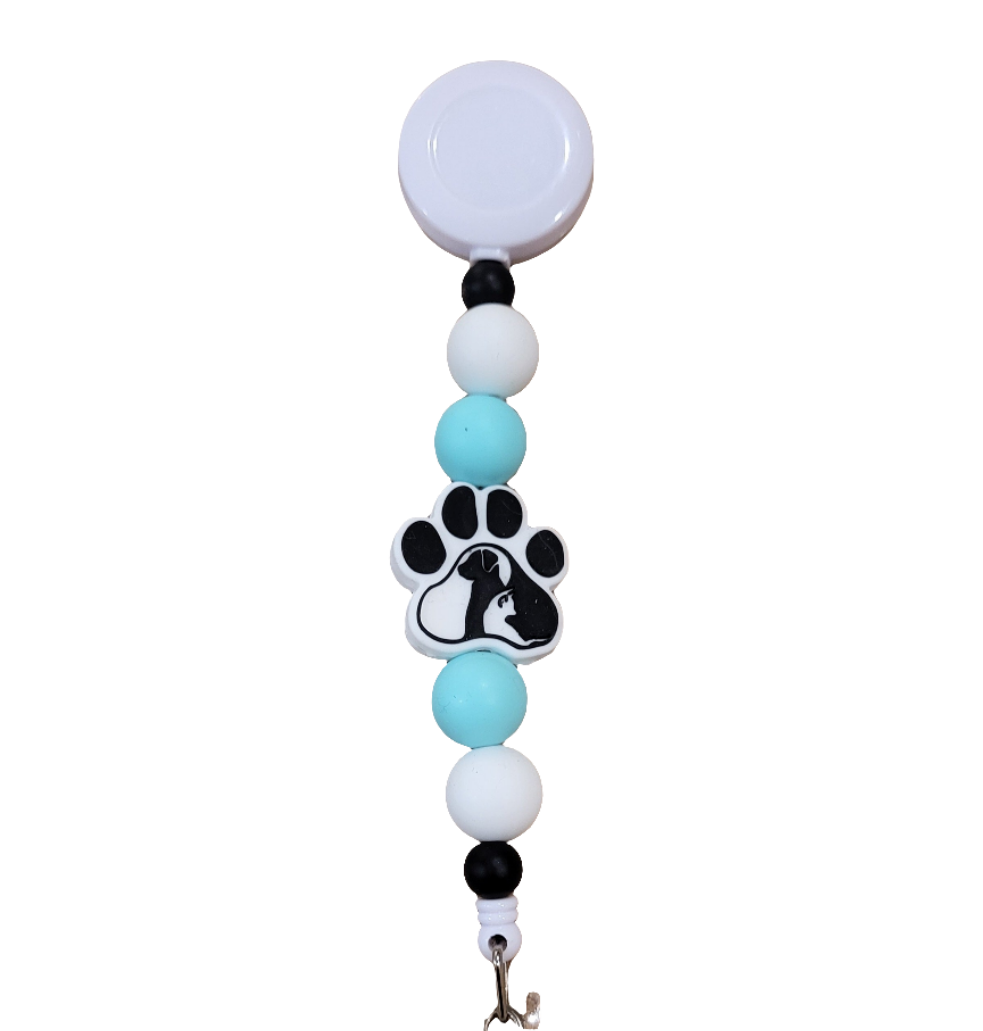 Paw Print Cat & Dog Badge Reel | Teal-zoom-1