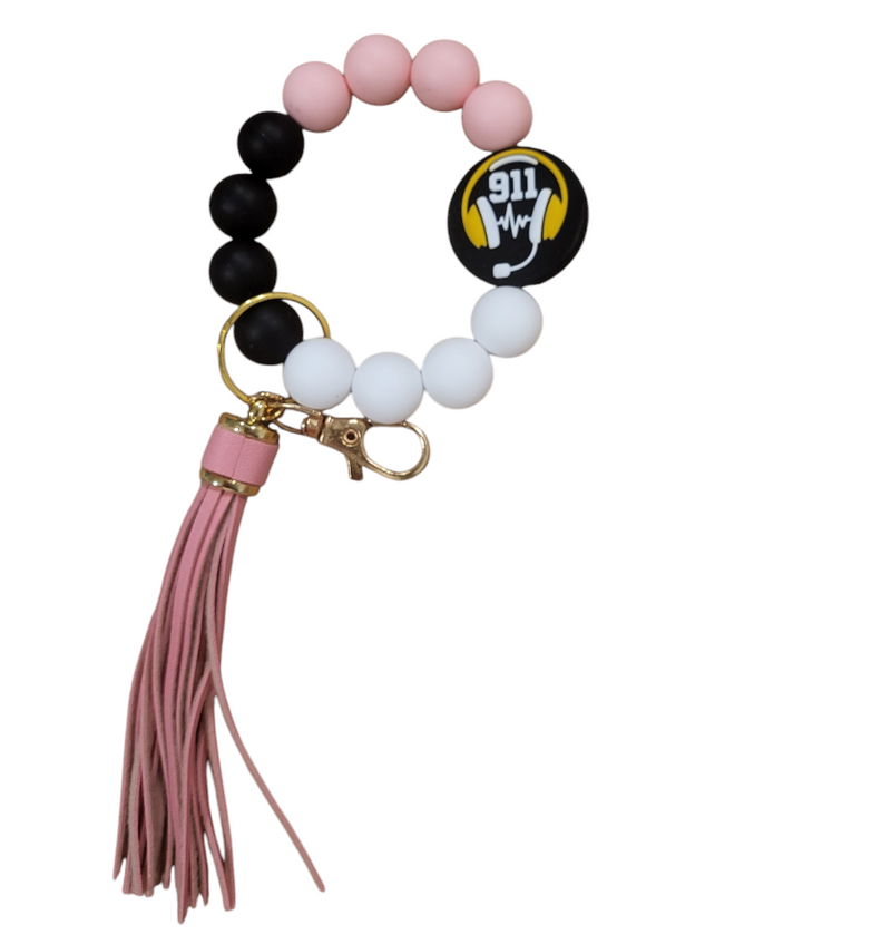Wristlet Keychain 911 Dispatcher - Soft Pink & White-zoom-