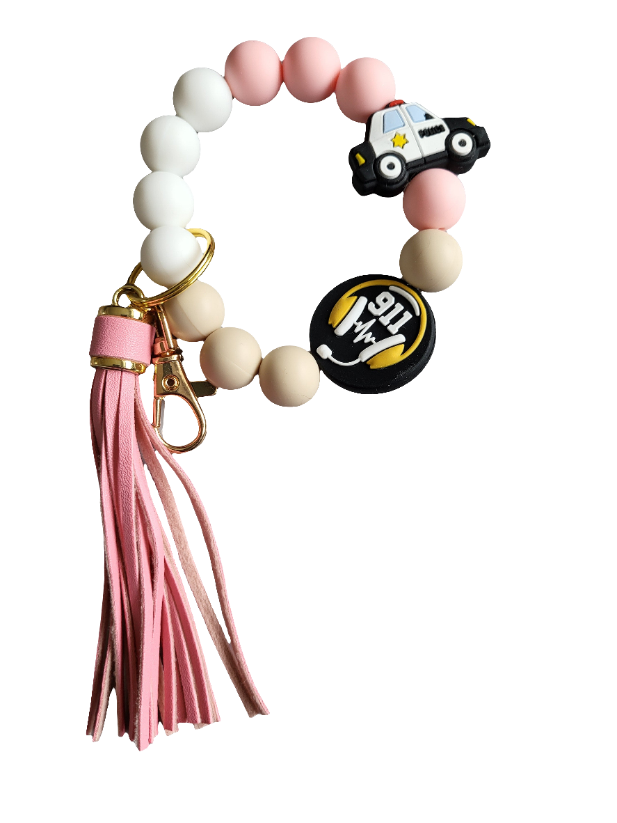 Wristlet Keychain Police & 911 Dispatcher - Soft Pink & Beige *Pre-Order-zoom-1