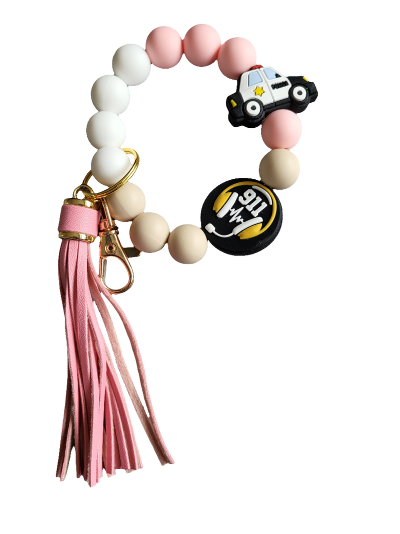 Wristlet Keychain Police & 911 Dispatcher - Soft Pink & Beige *Pre-Order-zoom-