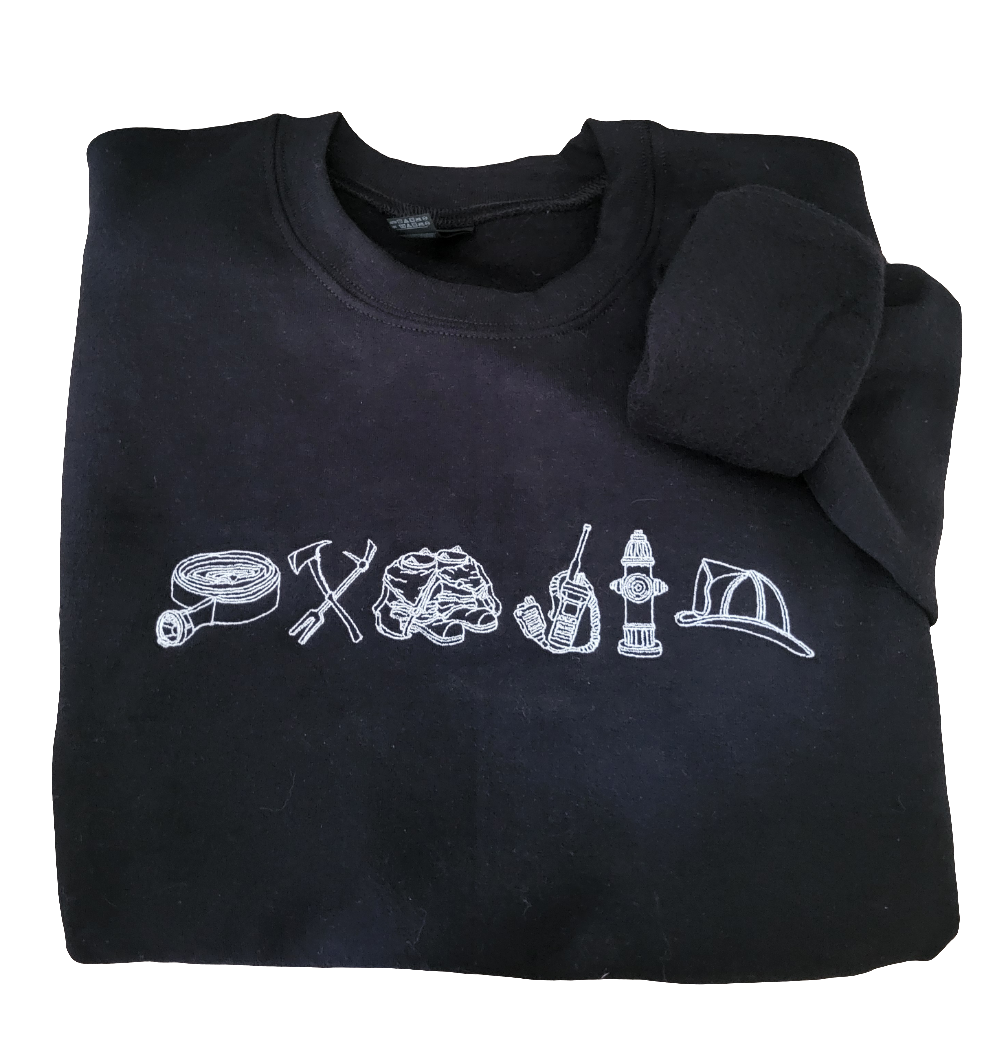 Embroidered Crewneck - Line Art | Firefighter