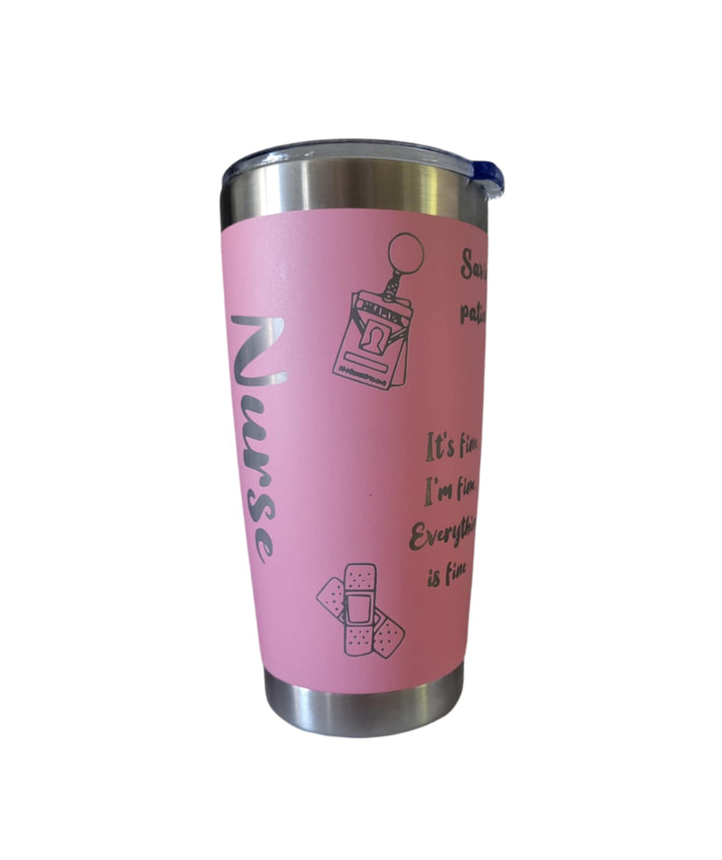 Nurse 20 Oz Tumbler - Pink Exterior with Silver Core-zoom-