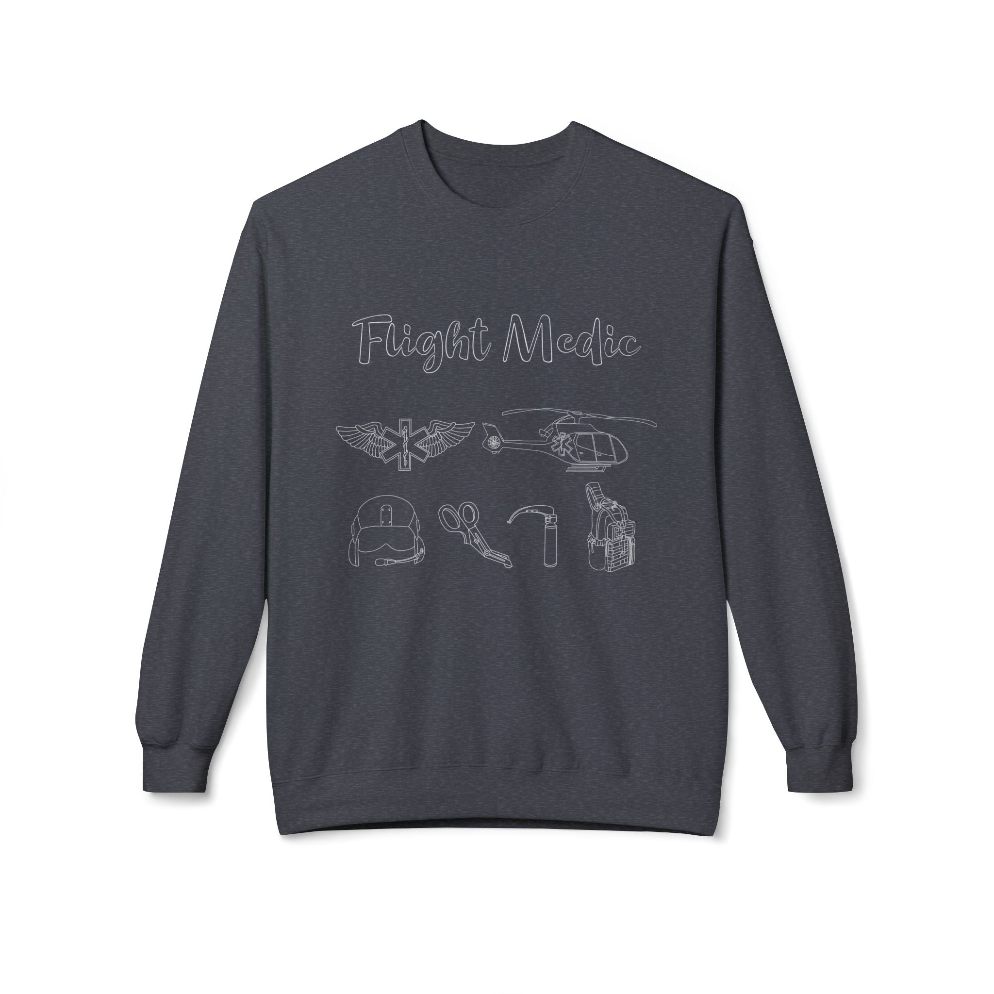 Flight Medic Line Art - Heli EC130 | Crewneck |  Charcoal