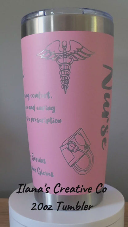 Nurse 20 Oz Tumbler - Pink Exterior with Silver Core