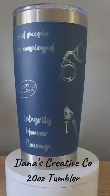 Police 20 Oz Tumbler - Navy Exterior with Silver Core-zoom-