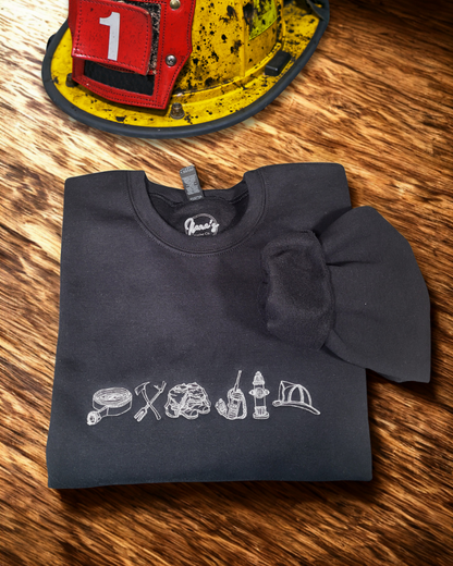 Embroidered Crewneck - Line Art | Firefighter