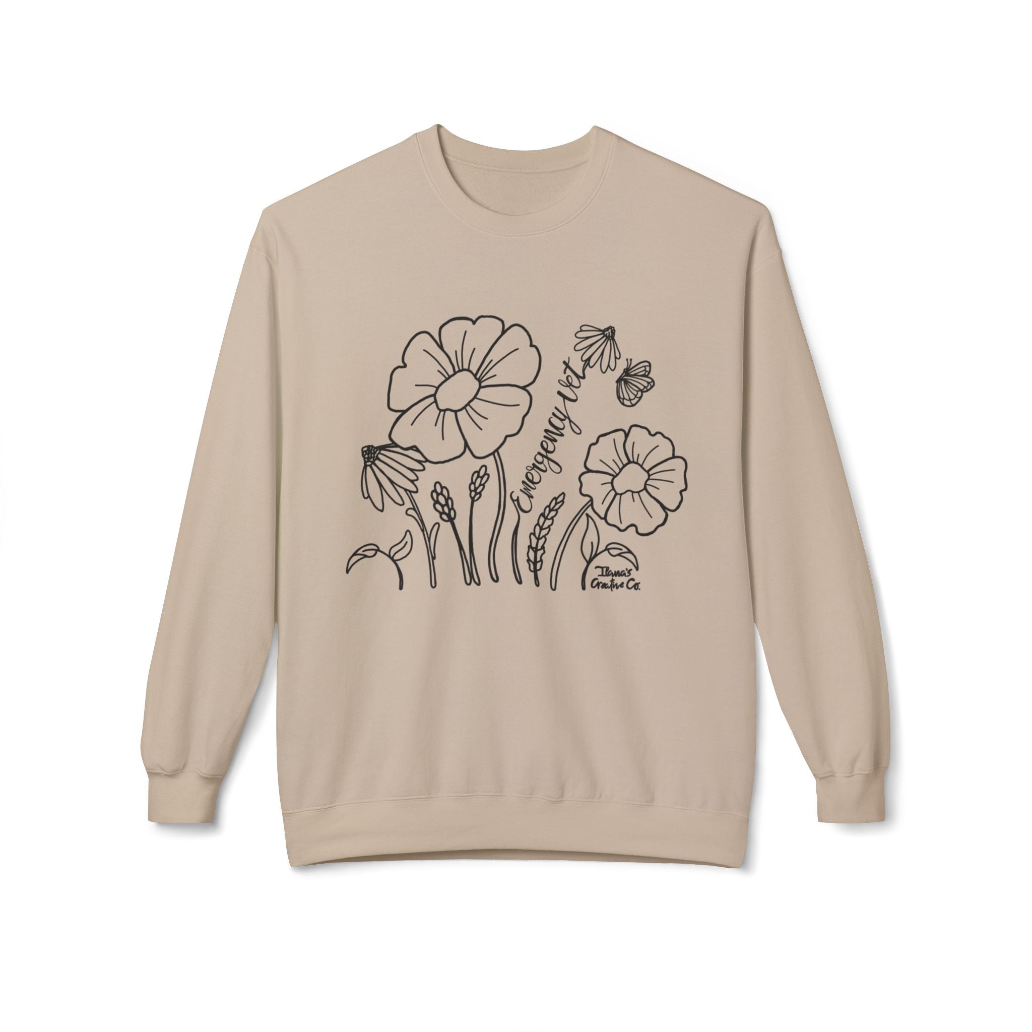 Emergency Vet Wildflowers | Crewneck | Sand