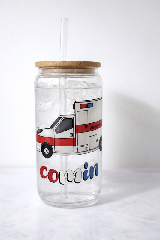 Comin' in hot (ambulance) -Glass Sipper Cup