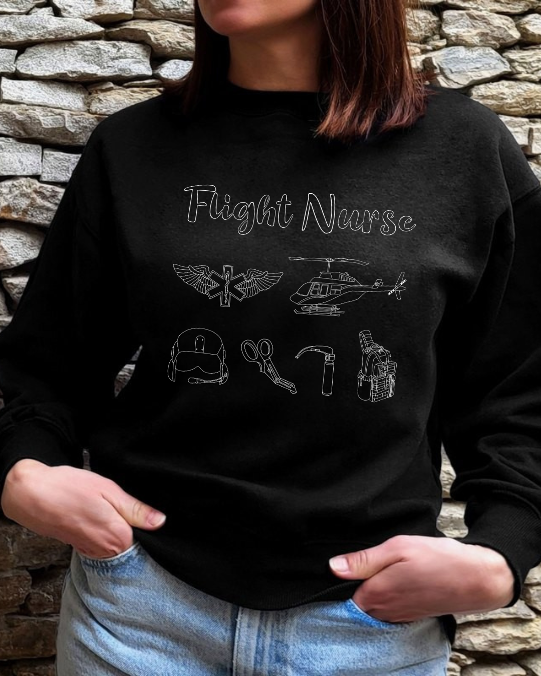 Flight Nurse Line Art | Crewneck |  Black