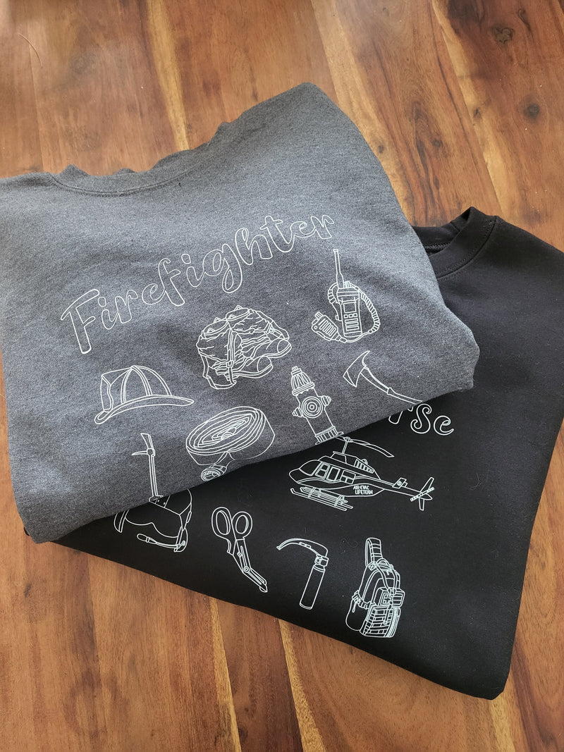 Firefighter Line Art | Crewneck |  Charcoal-zoom-